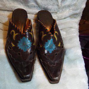 Mules BCBG Western/Cowboy Brown Leather Slides/Boots Size 40/10B